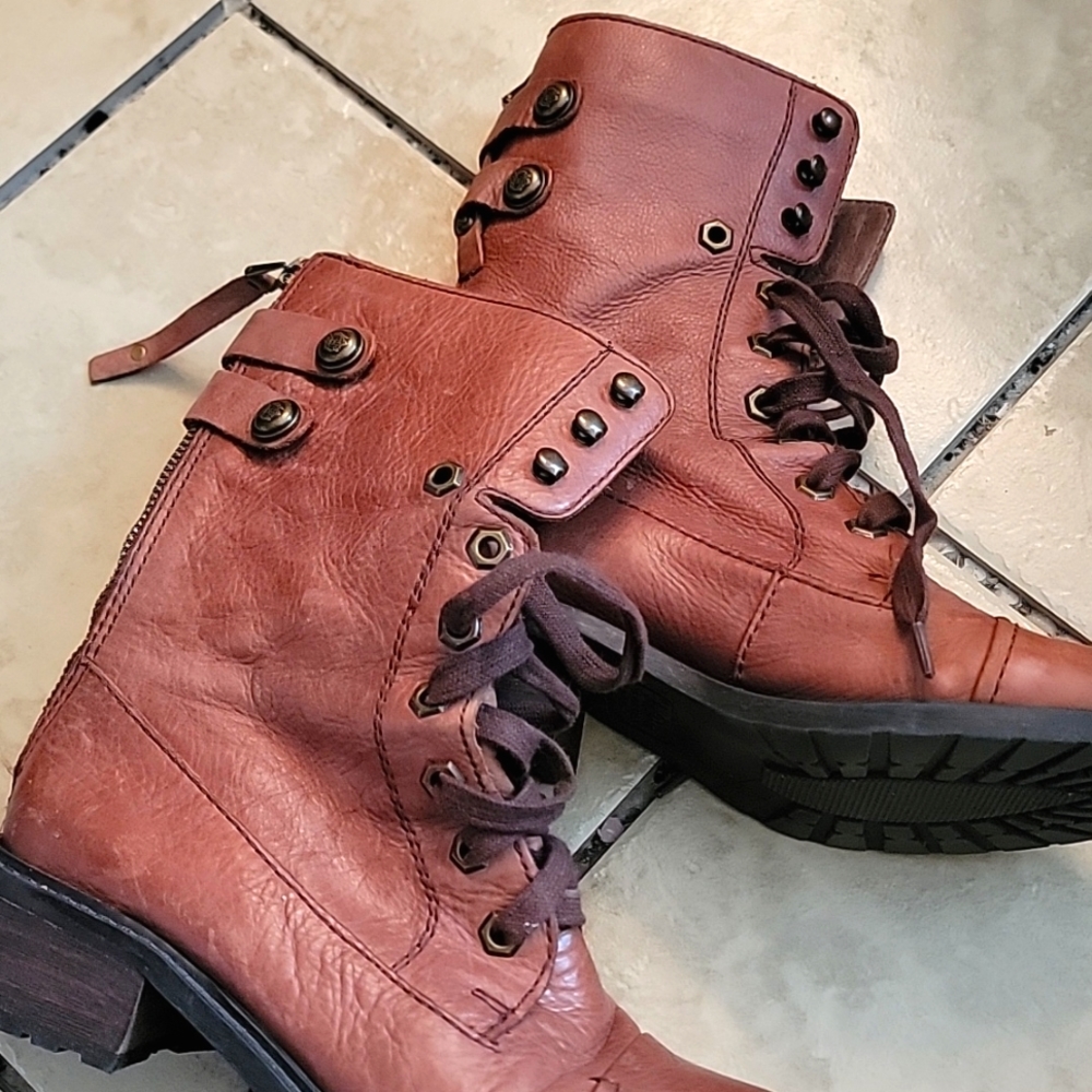 Sam Edleman Brown Leather Distressed Combat Boots